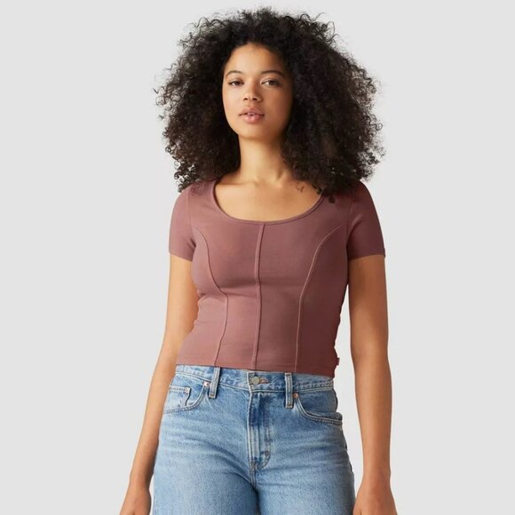 Women's NWT Levi's Short Sleeve Cropped Mars Corset‎ T-Shirt Size Large - Picture 1 of 6